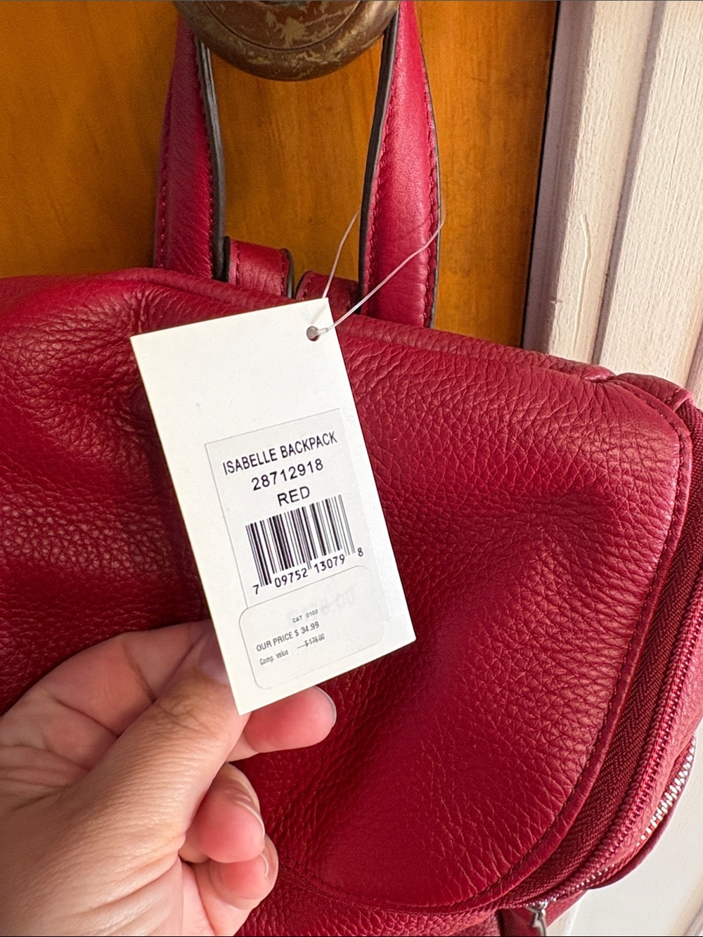 Perlina Pebbled Wine Red Leather Backpack - Picture 5 of 8